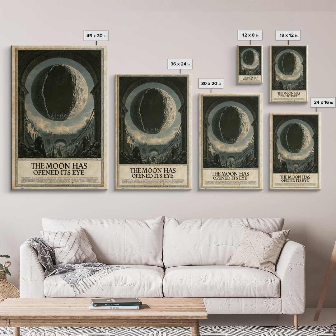 The Moon Has Opened Its Eye, English Language Horror Movie Poster, Architectural Etching Art, Retro Horror Movie Art