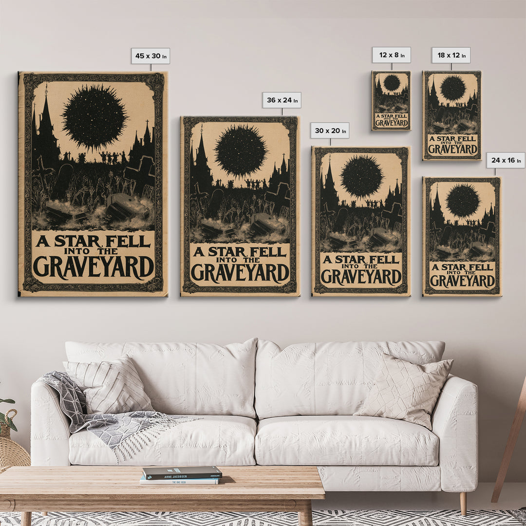 A Star Fell Into The Graveyard, English Language Horror Movie Poster, Decadent Line Art, Gothic Cinema Wall Art, Canvas Print