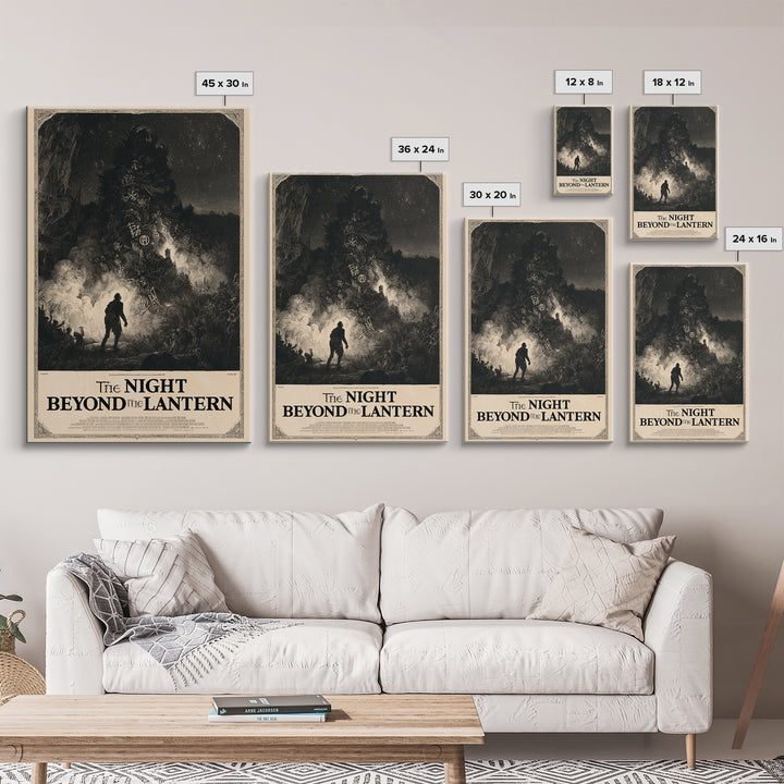 The Night Beyond The Lantern, English Language Horror Movie Poster, Gothic Engraving Art, Cult Horror Poster, Framed Canvas Print