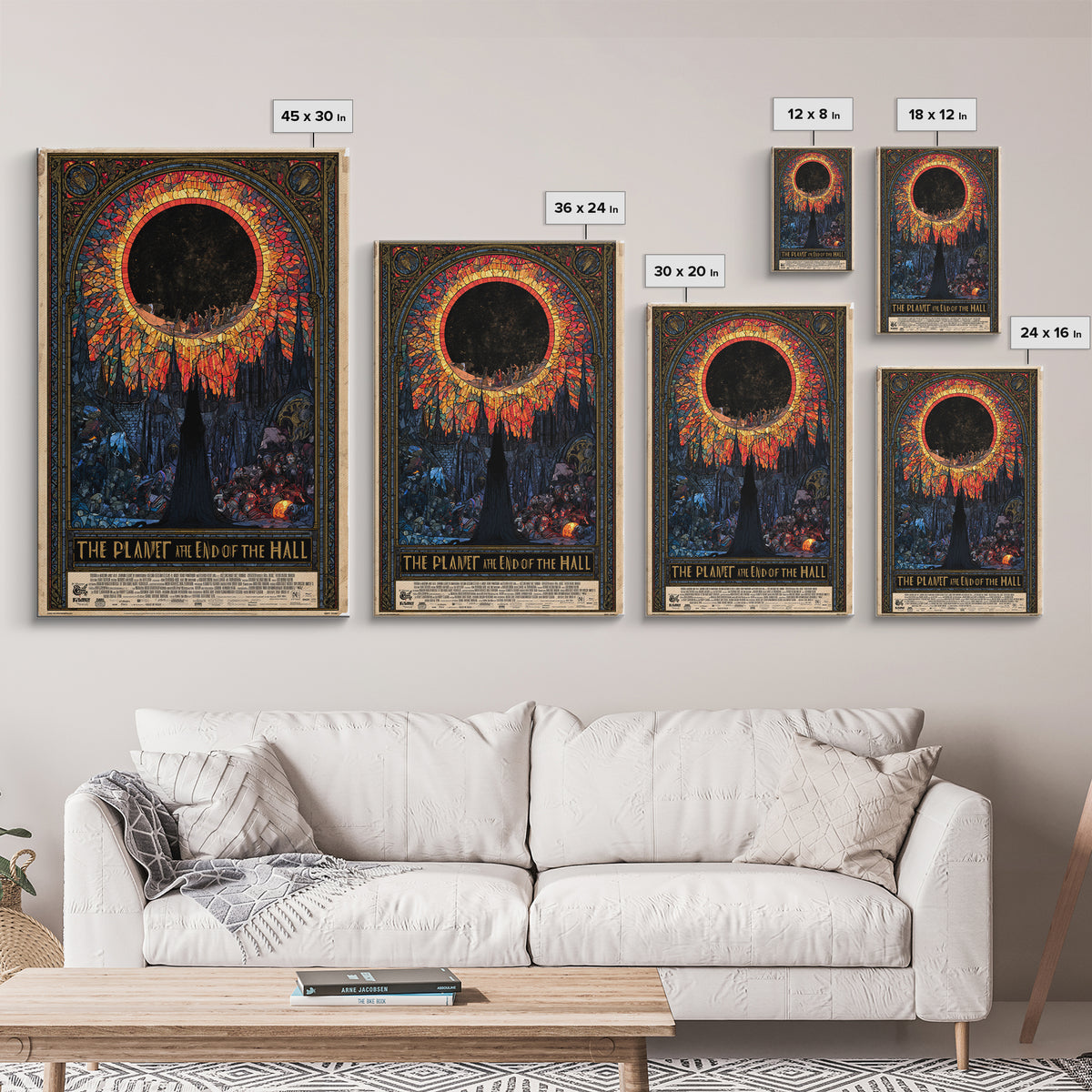 The Planet At The End Of The Hall, English Language Horror Movie Poster, Stained Glass Gothic Art, Gothic Cinema Wall Art, Canvas Print