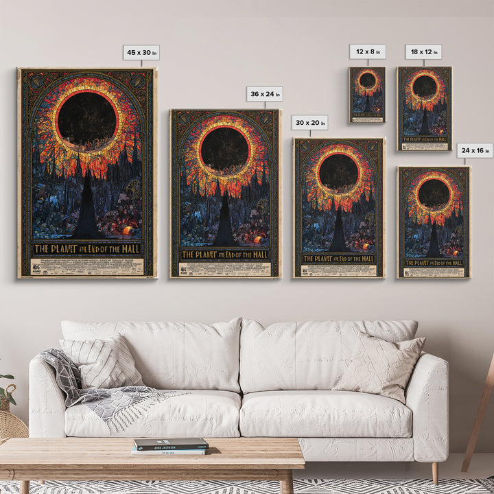 The Planet At The End Of The Hall, English Language Horror Movie Poster, Stained Glass Gothic Art, Gothic Cinema Wall Art, Canvas Print