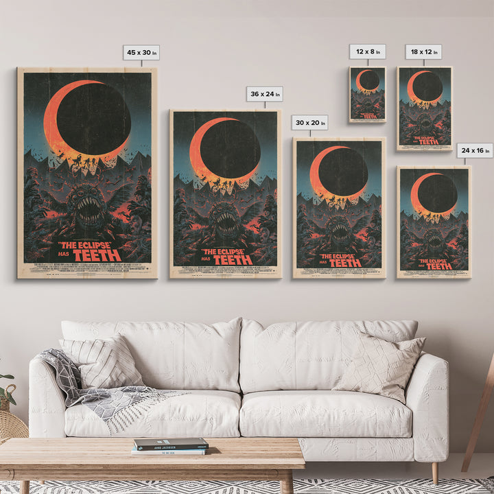 The Eclipse Has Teeth, English Language Horror Movie Poster, Giallo Horror Art, Gothic Cinema Wall Art, Framed Canvas Print
