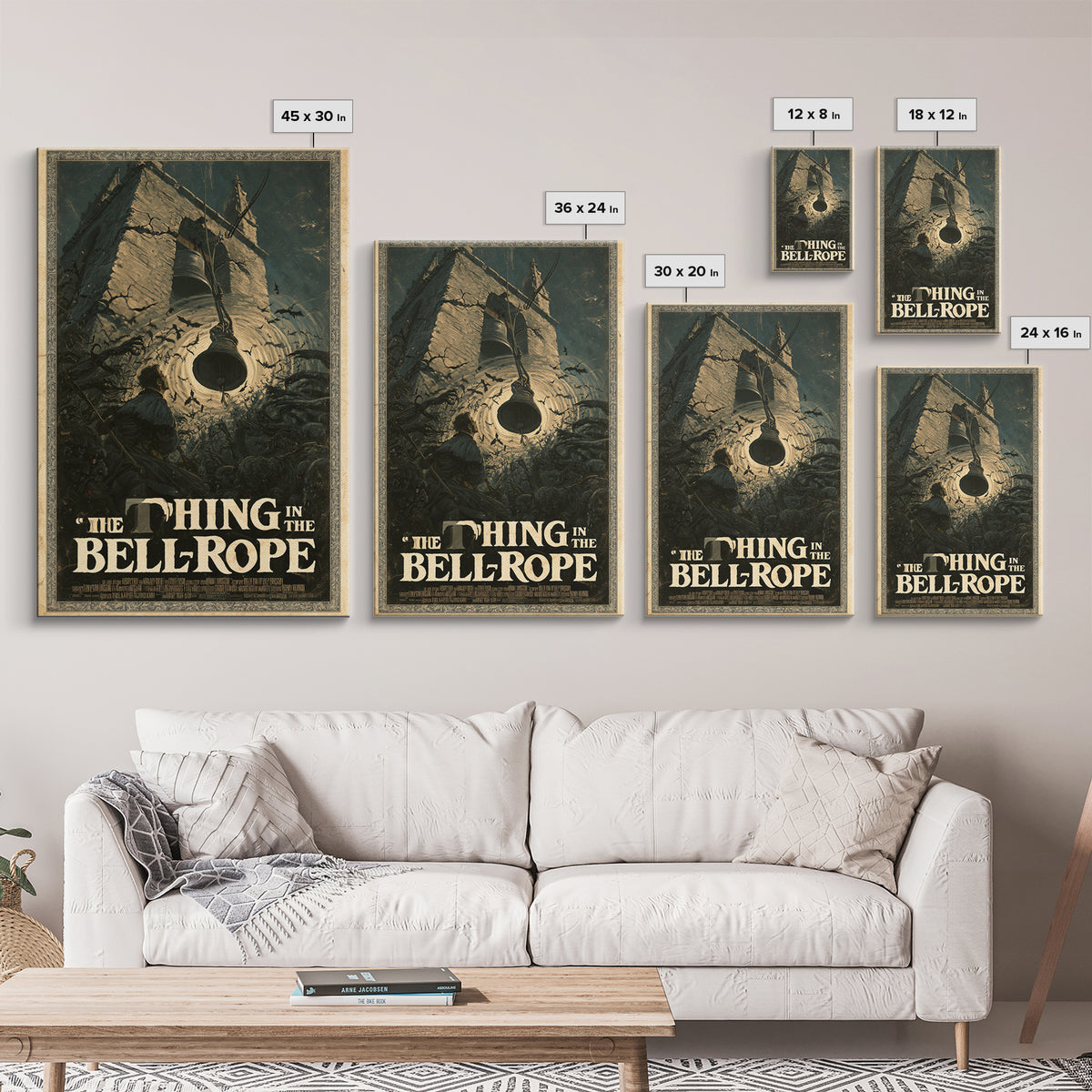 The Thing In The Bell-Rope, English Language Horror Movie Poster, Gothic Nightmare Art, Retro Horror Movie Art, Framed Canvas Print