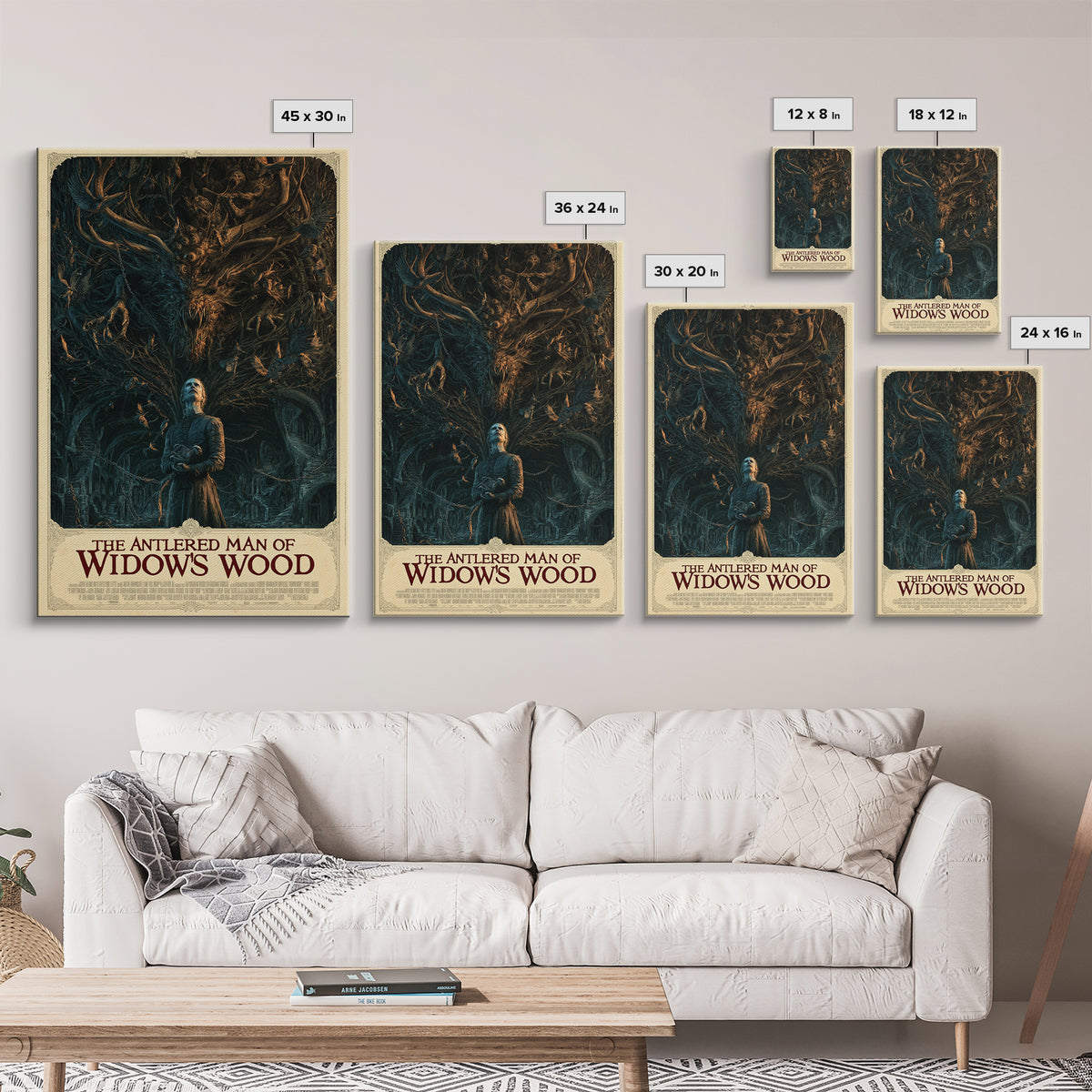 The Antlered Man Of Widow'S Wood, English Language Horror Movie Poster, Architectural Etching Art, Retro Horror Movie Art