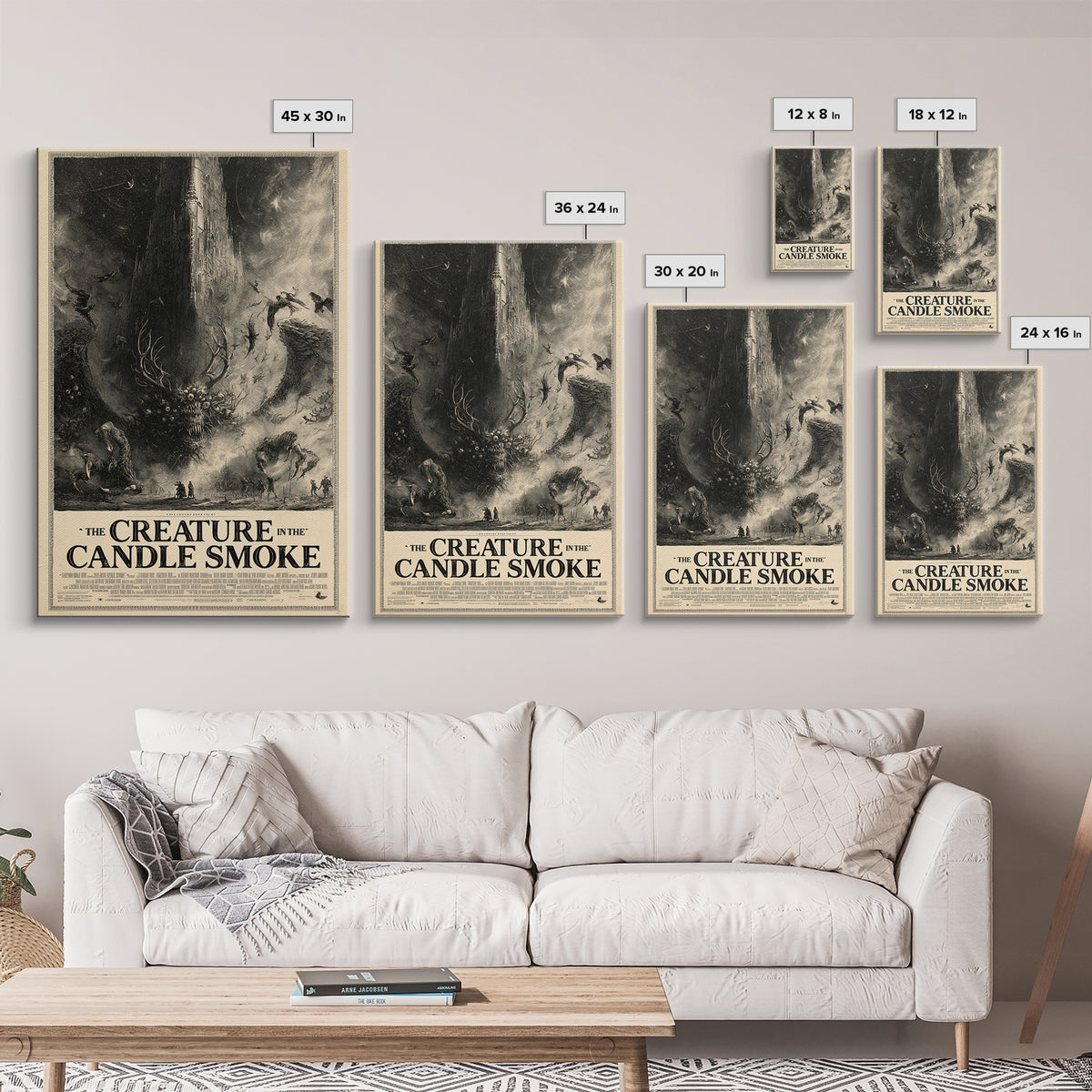 The Creature In The Candle Smoke, English Language Horror Movie Poster, Gothic Engraving Art, Cult Horror Poster, Framed Canvas Print