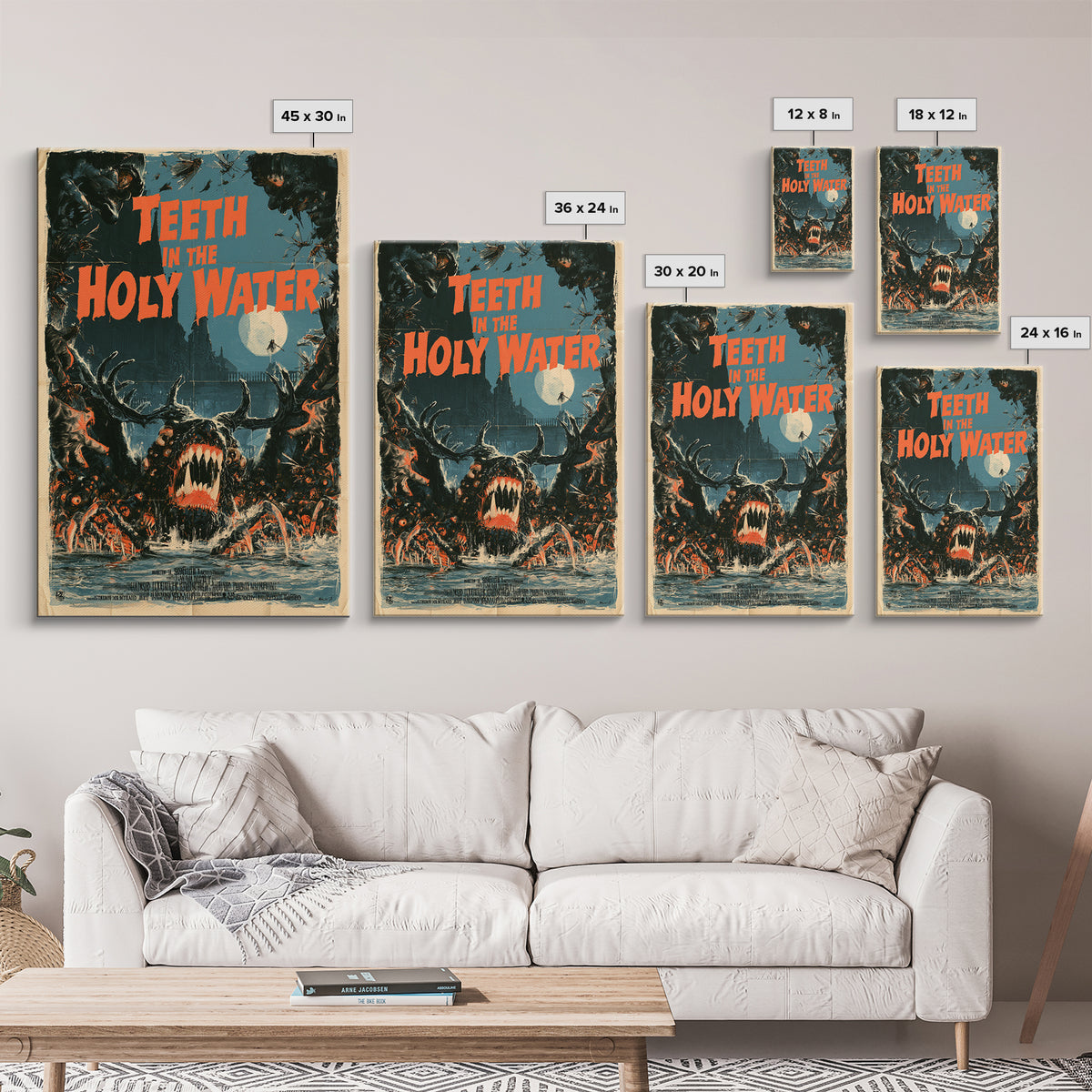 Teeth In The Holy Water, English Language Horror Movie Poster, Giallo Horror Art, Classic Monster Poster, Framed Canvas Print