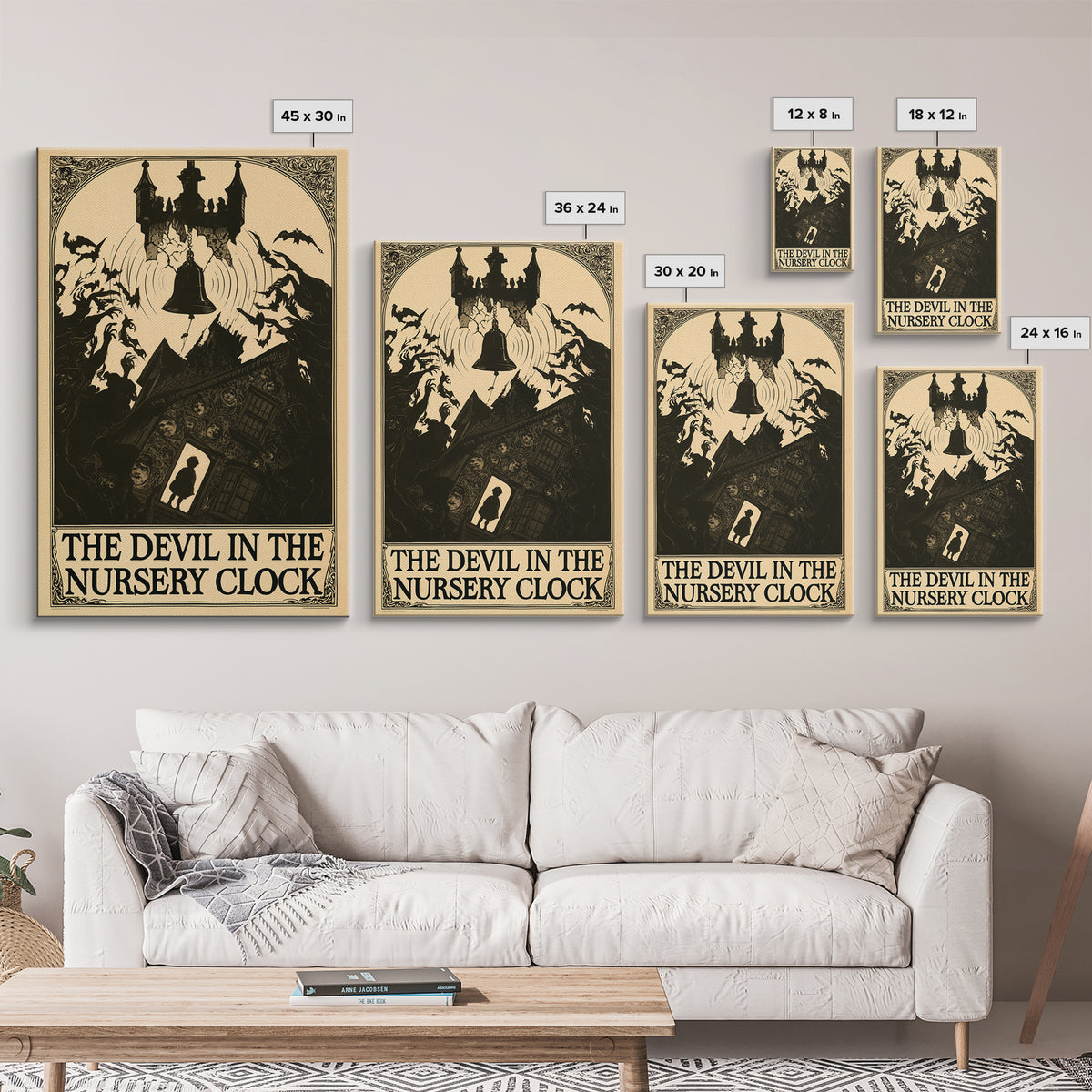 The Devil In The Nursery Clock, English Language Horror Movie Poster, Decadent Line Art, Cult Horror Poster, Framed Canvas Print