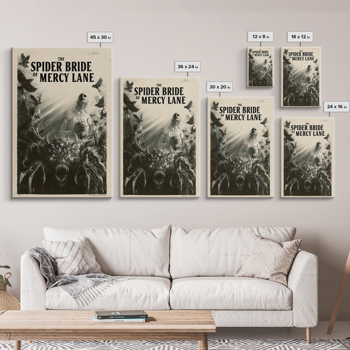The Spider Bride Of Mercy Lane, English Language Horror Movie Poster, 1930s Horror Art, Retro Horror Movie Art, Framed Canvas Print