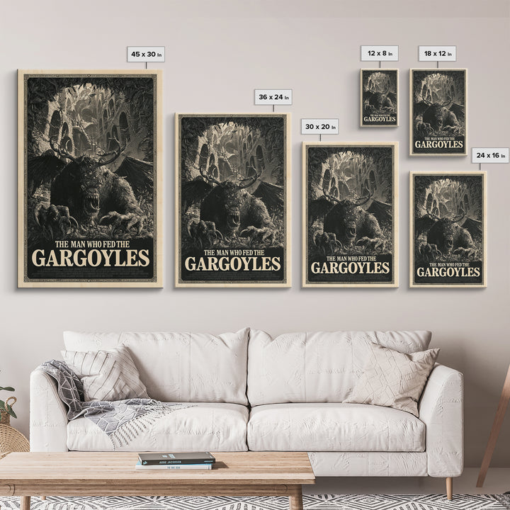 The Man Who Fed The Gargoyles, English Language Horror Movie Poster, Architectural Etching Art, Cult Horror Poster