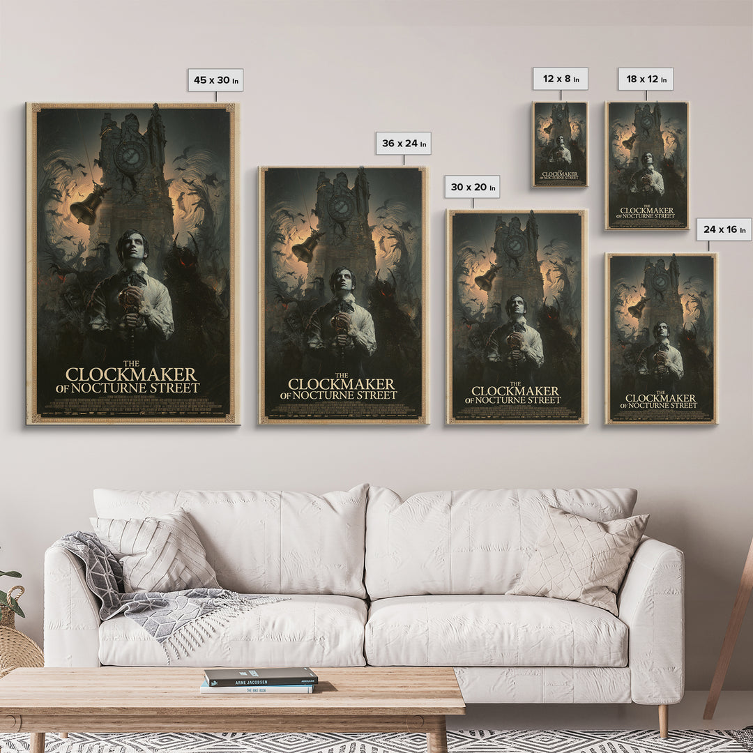 The Clockmaker Of Nocturne Street, English Language Horror Movie Poster, Gothic Nightmare Art, Retro Horror Movie Art