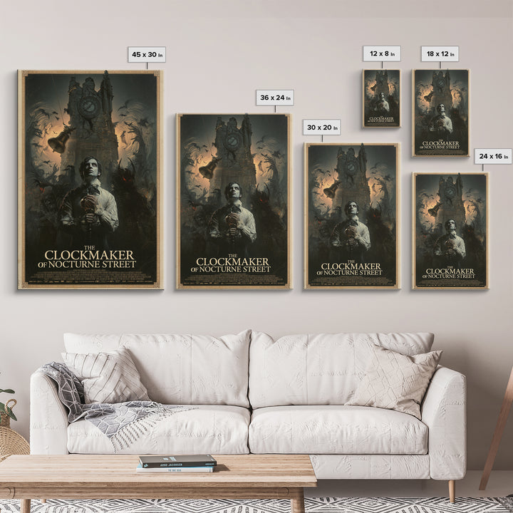 The Clockmaker Of Nocturne Street, English Language Horror Movie Poster, Gothic Nightmare Art, Retro Horror Movie Art