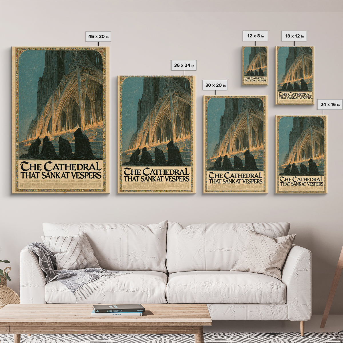 The Cathedral That Sank At Vespers, English Language Horror Movie Poster, Stained Glass Gothic Art, Gothic Cinema Wall Art, Canvas Print