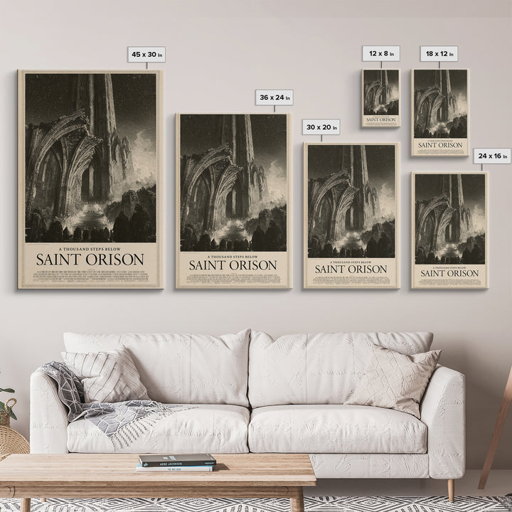 A Thousand Steps Below Saint Orison, English Language Horror Movie Poster, Gothic Engraving Art, Retro Horror Movie Art
