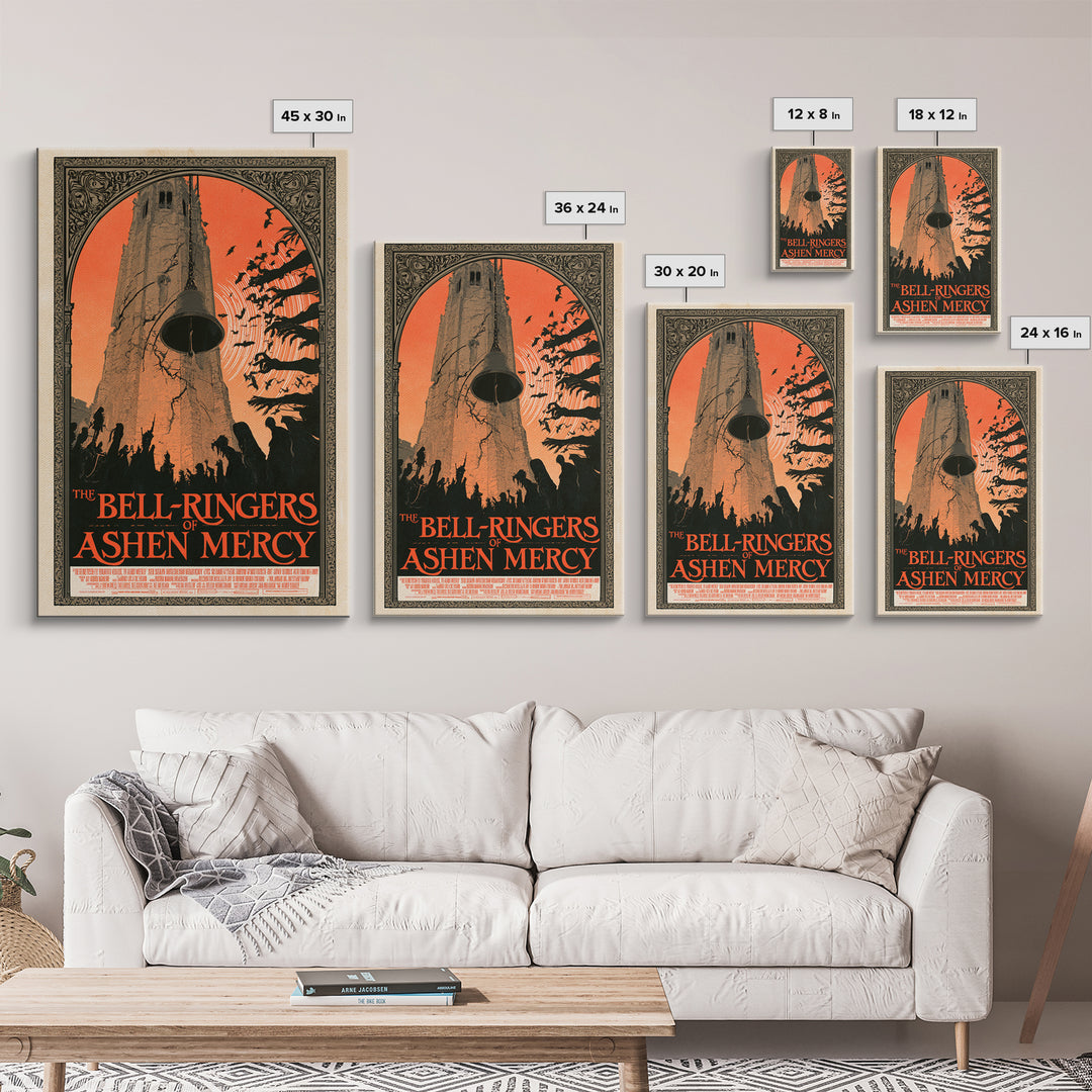 The Bell-Ringers Of Ashen Mercy, English Language Horror Movie Poster, Decadent Line Art, Cult Horror Poster, Canvas Print
