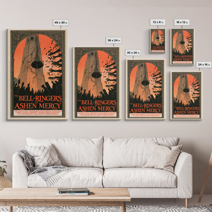 The Bell-Ringers Of Ashen Mercy, English Language Horror Movie Poster, Decadent Line Art, Cult Horror Poster, Canvas Print