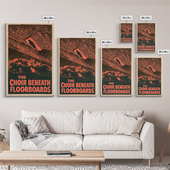 The Choir Beneath The Floorboards, English Language Horror Movie Poster, 1950s Creature-Feature One-Sheet Inspired Art, Framed Canvas Print