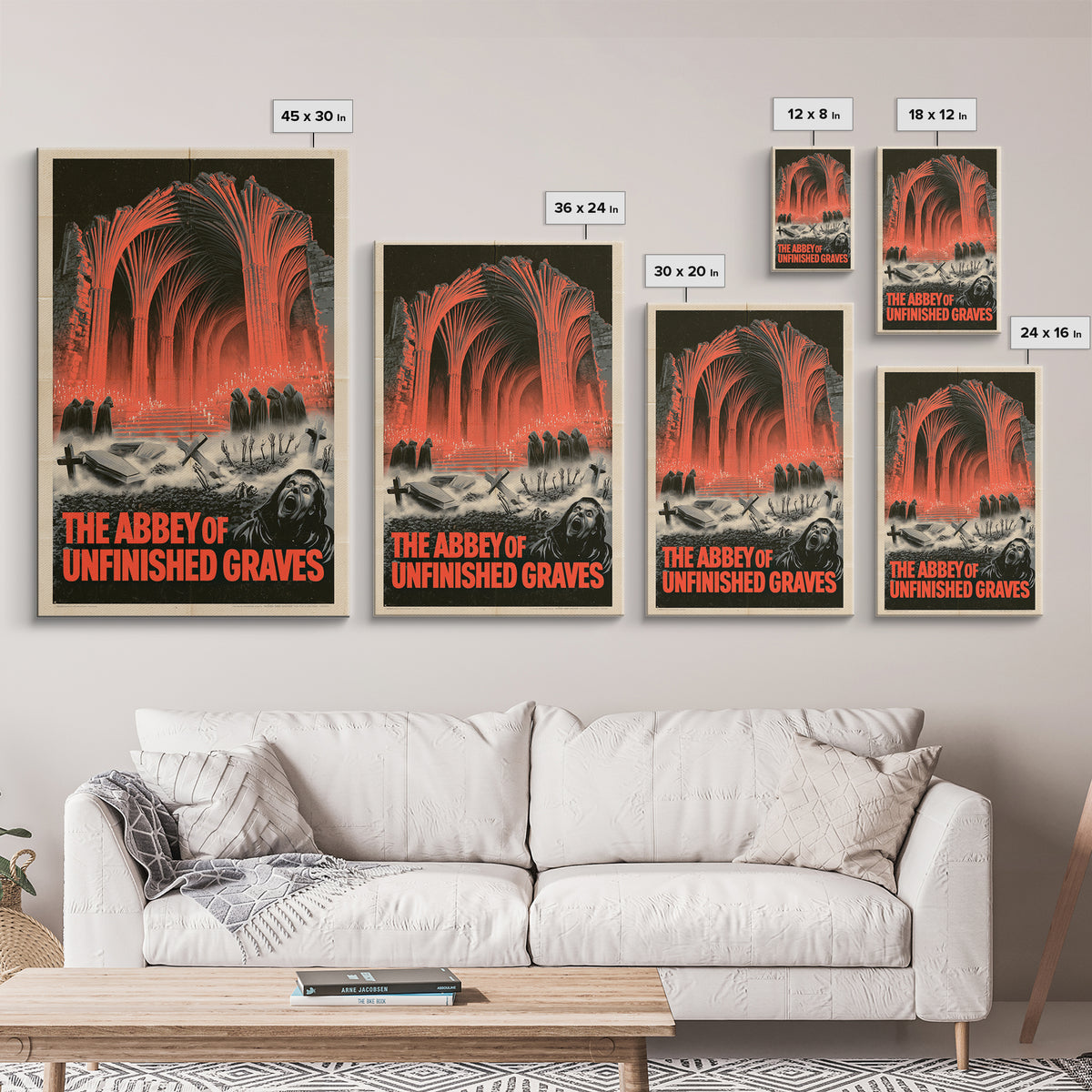The Abbey Of Unfinished Graves, English Language Horror Movie Poster, 1950s Creature-Feature One-Sheet Inspired Art, Gothic Cinema Wall Art