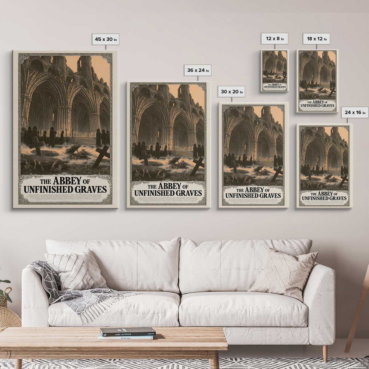 The Abbey Of Unfinished Graves, English Language Horror Movie Poster, Decadent Line Art, Gothic Cinema Wall Art, Halloween Decor