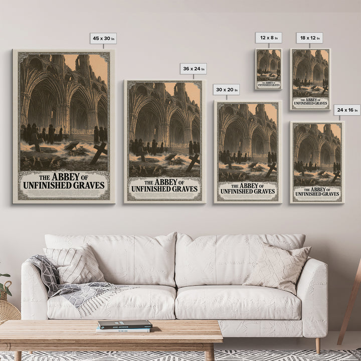 The Abbey Of Unfinished Graves, English Language Horror Movie Poster, Decadent Line Art, Gothic Cinema Wall Art, Halloween Decor