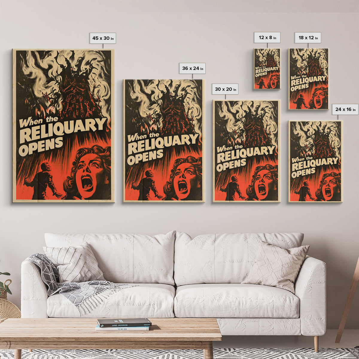 When The Reliquary Opens, English Language Horror Movie Poster, 1950s Creature-Feature One-Sheet Inspired Art, Gothic Cinema Wall Art