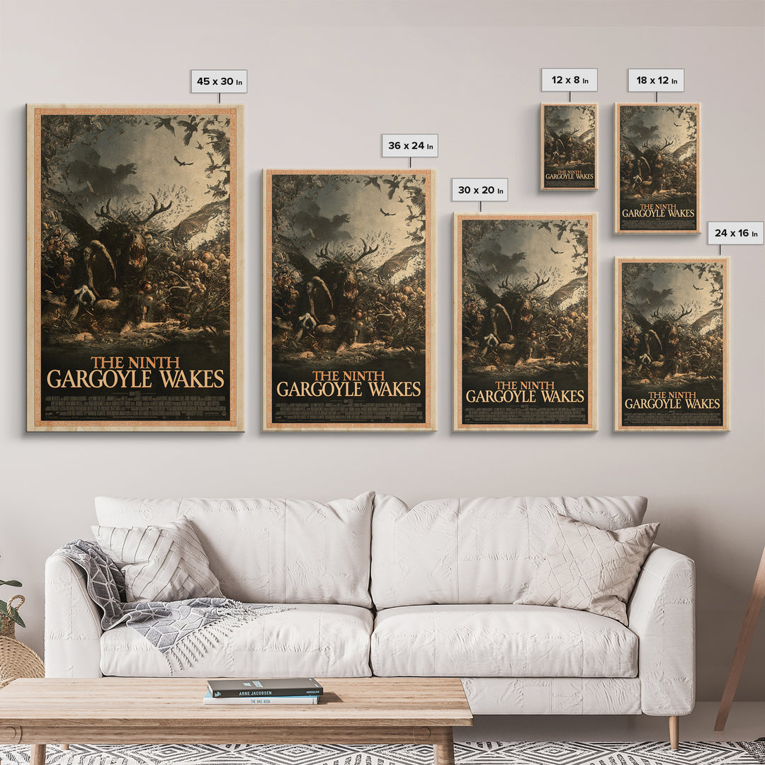 The Ninth Gargoyle Wakes, English Language Horror Movie Poster, Gothic Nightmare Art, Classic Monster Poster, Canvas Print