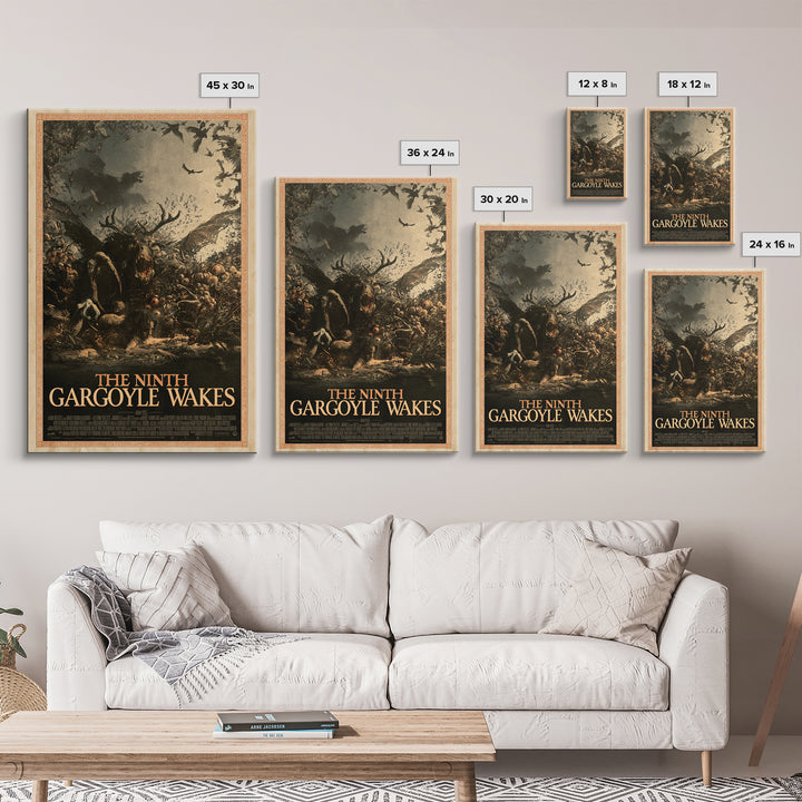 The Ninth Gargoyle Wakes, English Language Horror Movie Poster, Gothic Nightmare Art, Classic Monster Poster, Canvas Print