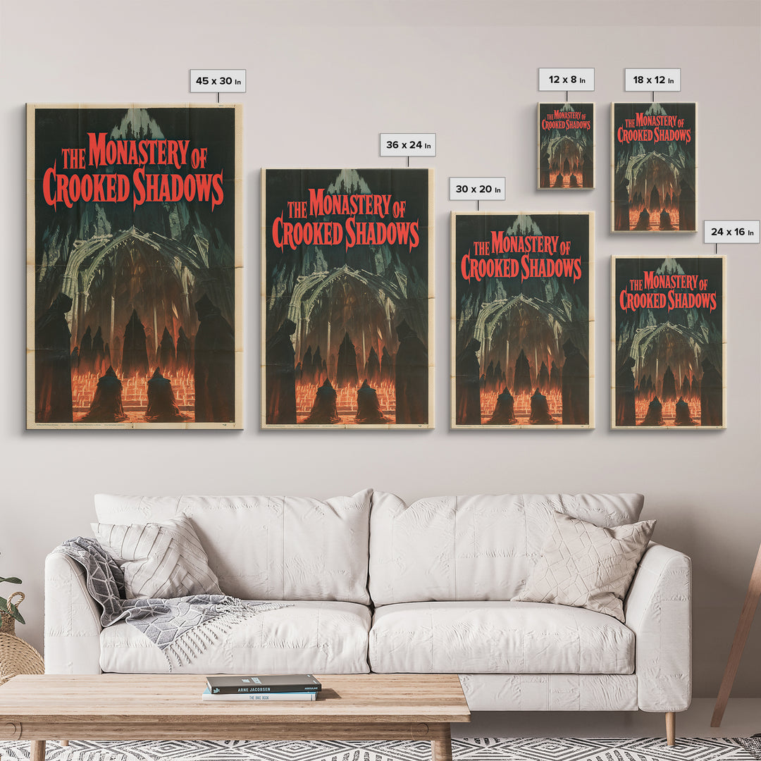 The Monastery Of Crooked Shadows, English Language Horror Movie Poster, 1960s Horror Art, Classic Monster Poster, Framed Canvas Print