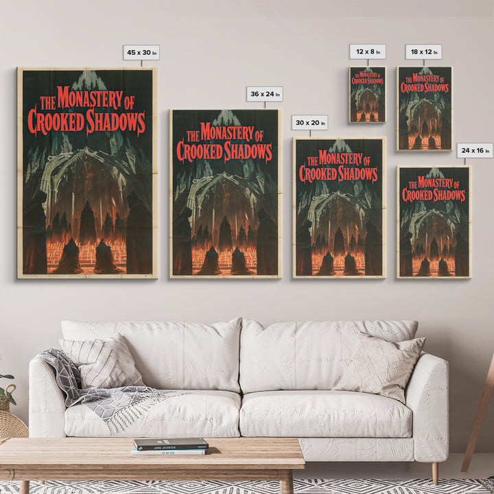 The Monastery Of Crooked Shadows, English Language Horror Movie Poster, 1960s Horror Art, Classic Monster Poster, Framed Canvas Print