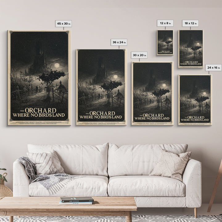 The Orchard Where No Birds Land, English Language Horror Movie Poster, Gothic Engraving Art, Cult Horror Poster, Canvas Print