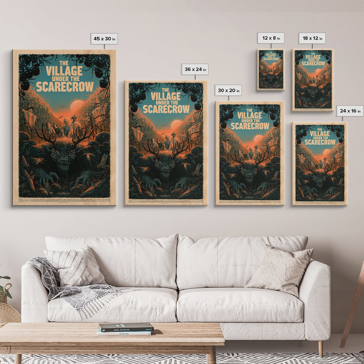 The Village Under The Scarecrow, English Language Horror Movie Poster, Decadent Line Art, Gothic Cinema Wall Art