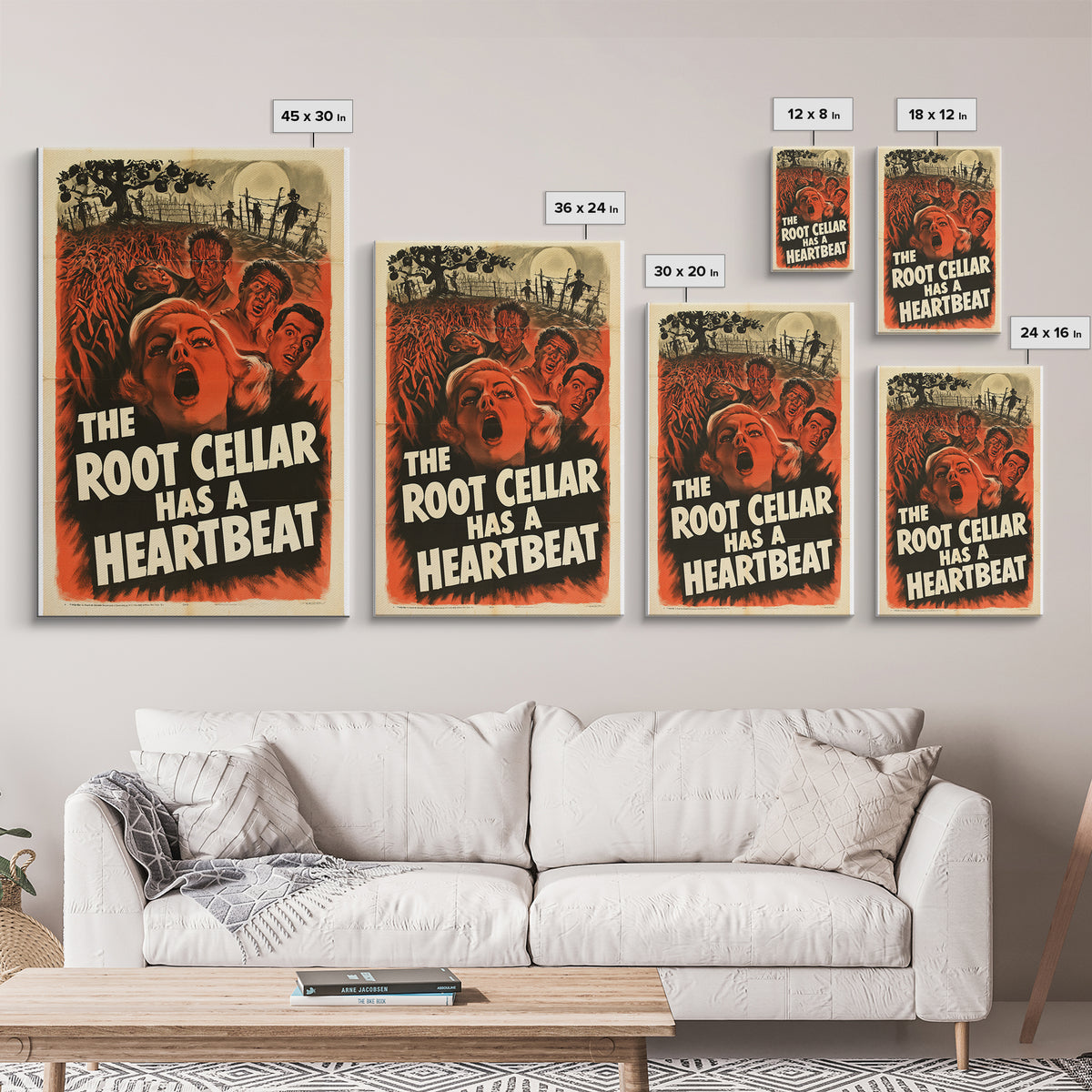 The Root Cellar Has A Heartbeat, English Language Horror Movie Poster, 1950s Creature-Feature One-Sheet Inspired Art, Gothic Cinema Wall Art