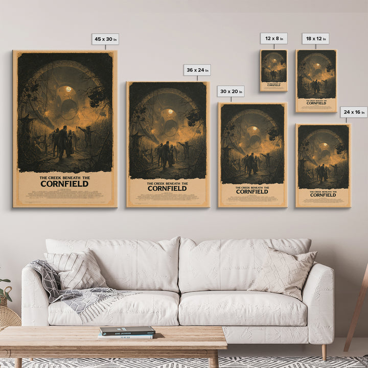 The Creek Beneath The Cornfield, English Language Horror Movie Poster, Architectural Etching Art, Classic Monster Poster