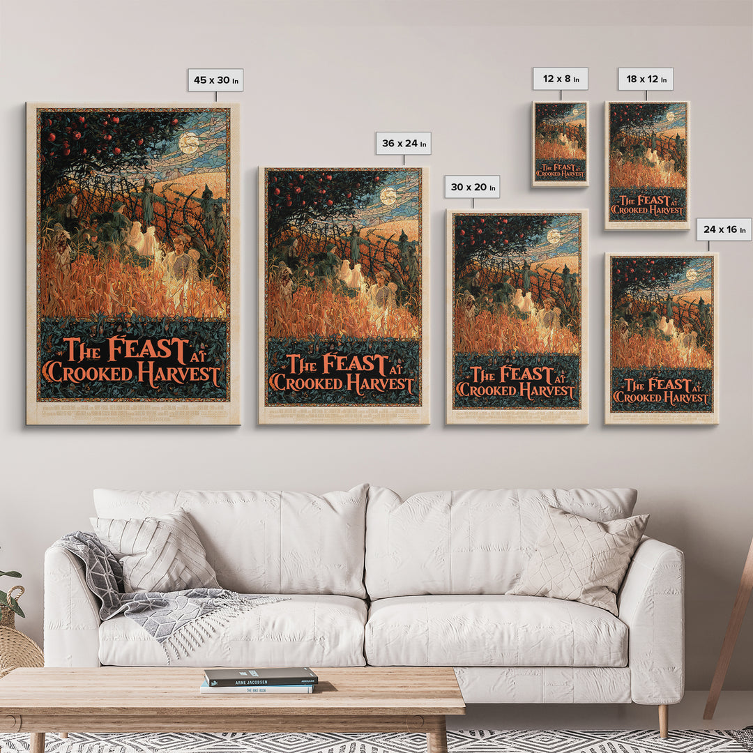 The Feast At Crooked Harvest, English Language Horror Movie Poster, Stained Glass Gothic Art, Gothic Cinema Wall Art, Framed Canvas Print