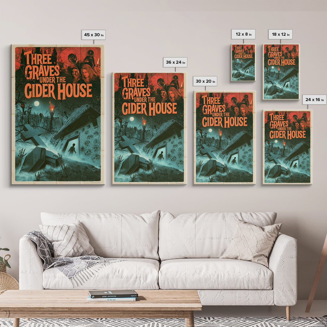 Three Graves Under The Cider House, English Language Horror Movie Poster, 1960s Horror Art, Gothic Cinema Wall Art, Framed Canvas Print