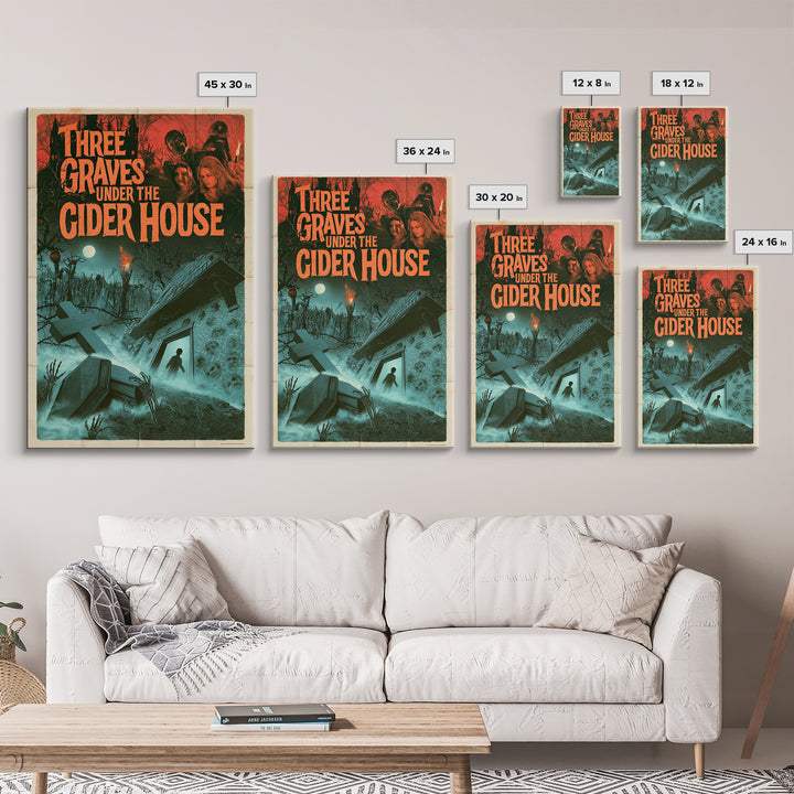 Three Graves Under The Cider House, English Language Horror Movie Poster, 1960s Horror Art, Gothic Cinema Wall Art, Framed Canvas Print