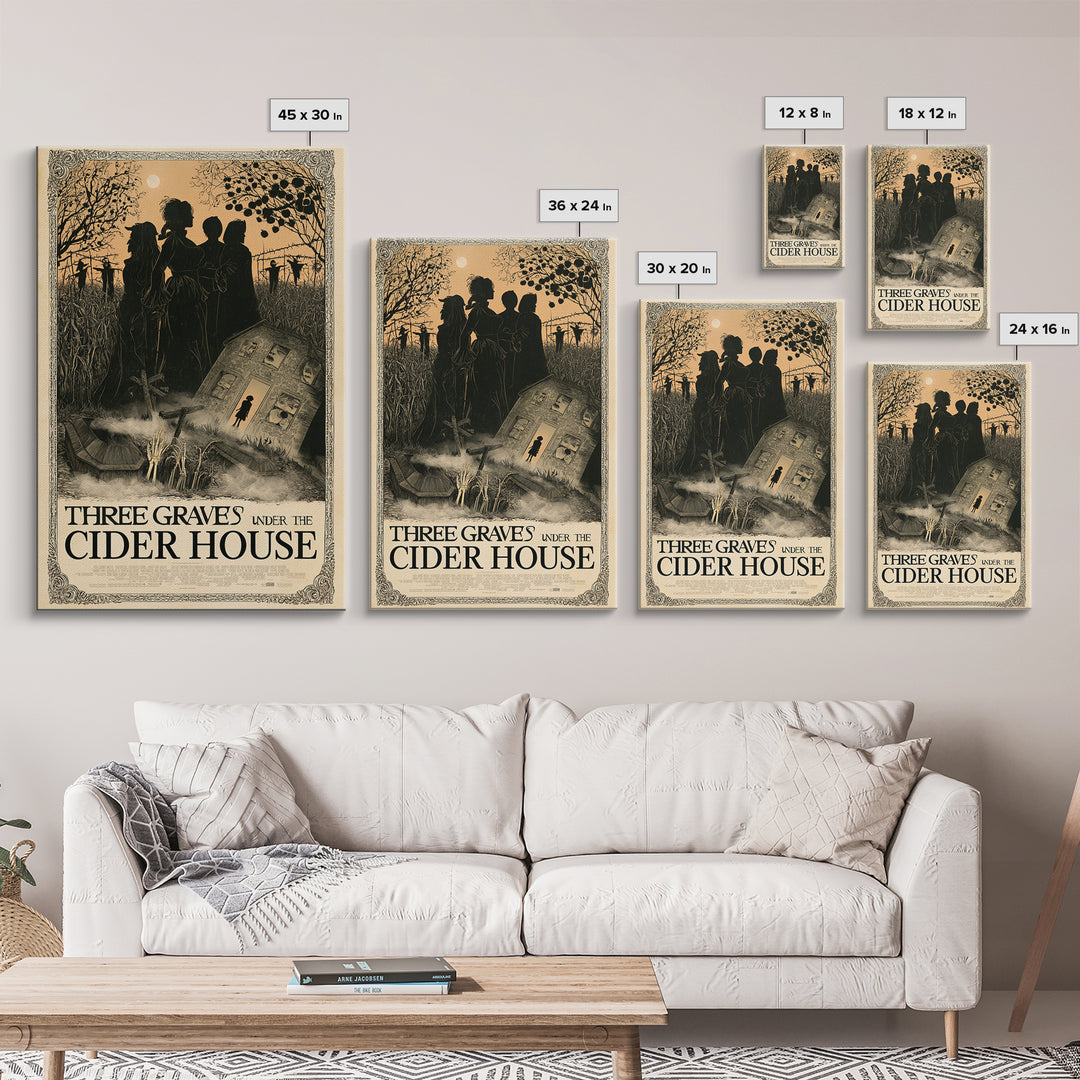 Three Graves Under The Cider House, English Language Horror Movie Poster, Decadent Line Art, Gothic Cinema Wall Art