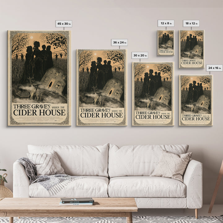 Three Graves Under The Cider House, English Language Horror Movie Poster, Decadent Line Art, Gothic Cinema Wall Art