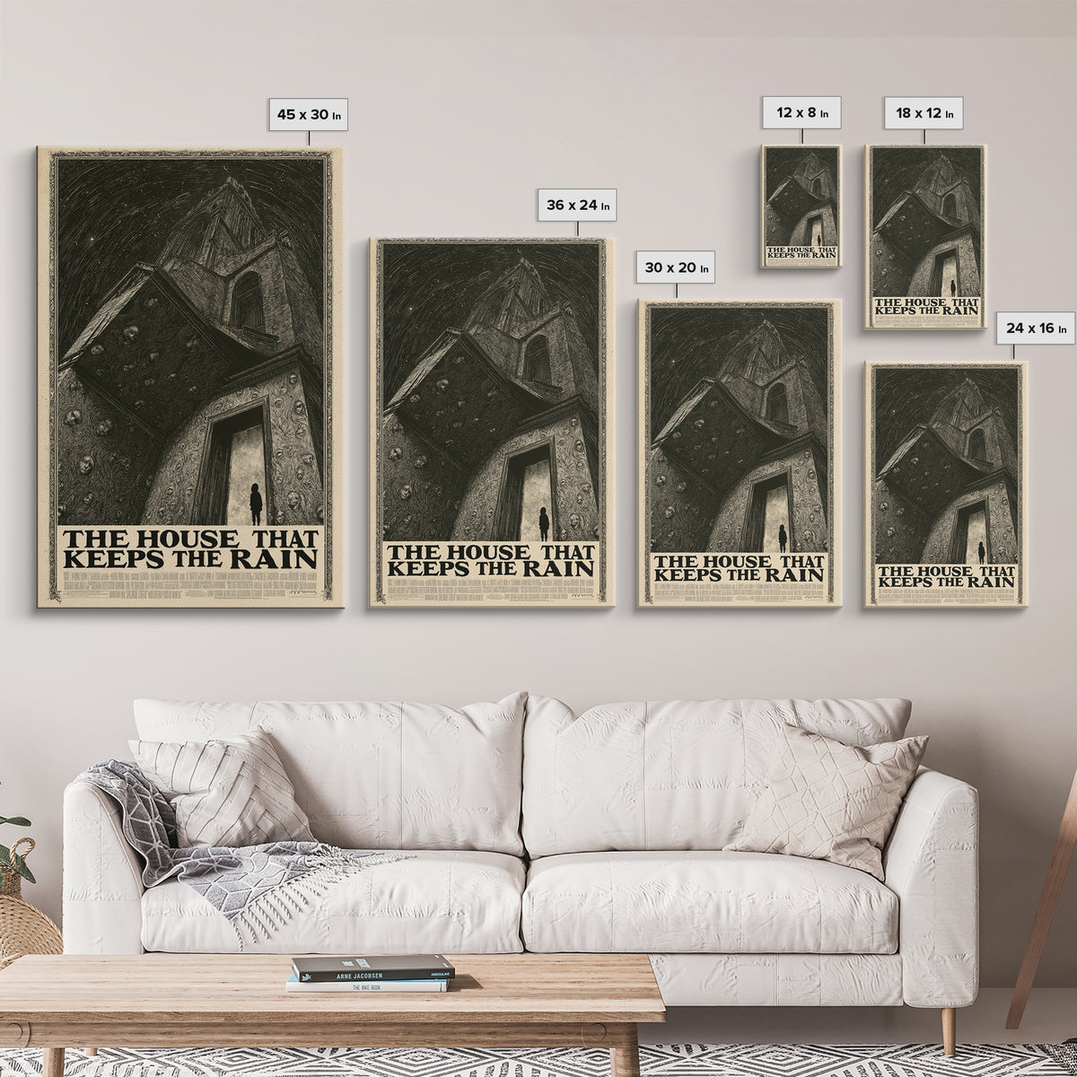 The House That Keeps The Rain, English Language Horror Movie Poster, Gothic Engraving Art, Retro Horror Movie Art, Framed Canvas Print