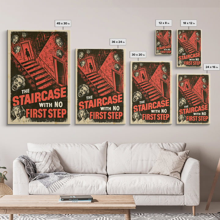 The Staircase With No First Step, English Language Horror Movie Poster, 1950s Creature-Feature One-Sheet Inspired Art, Canvas Print