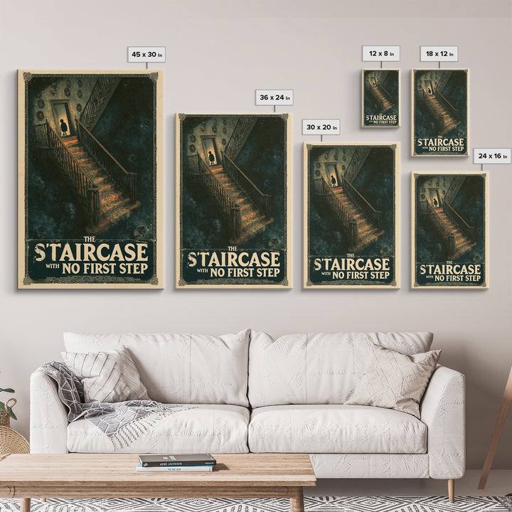 The Staircase With No First Step, English Language Horror Movie Poster, Dark Romantic Horror Art, Cult Horror Poster, Framed Canvas Print