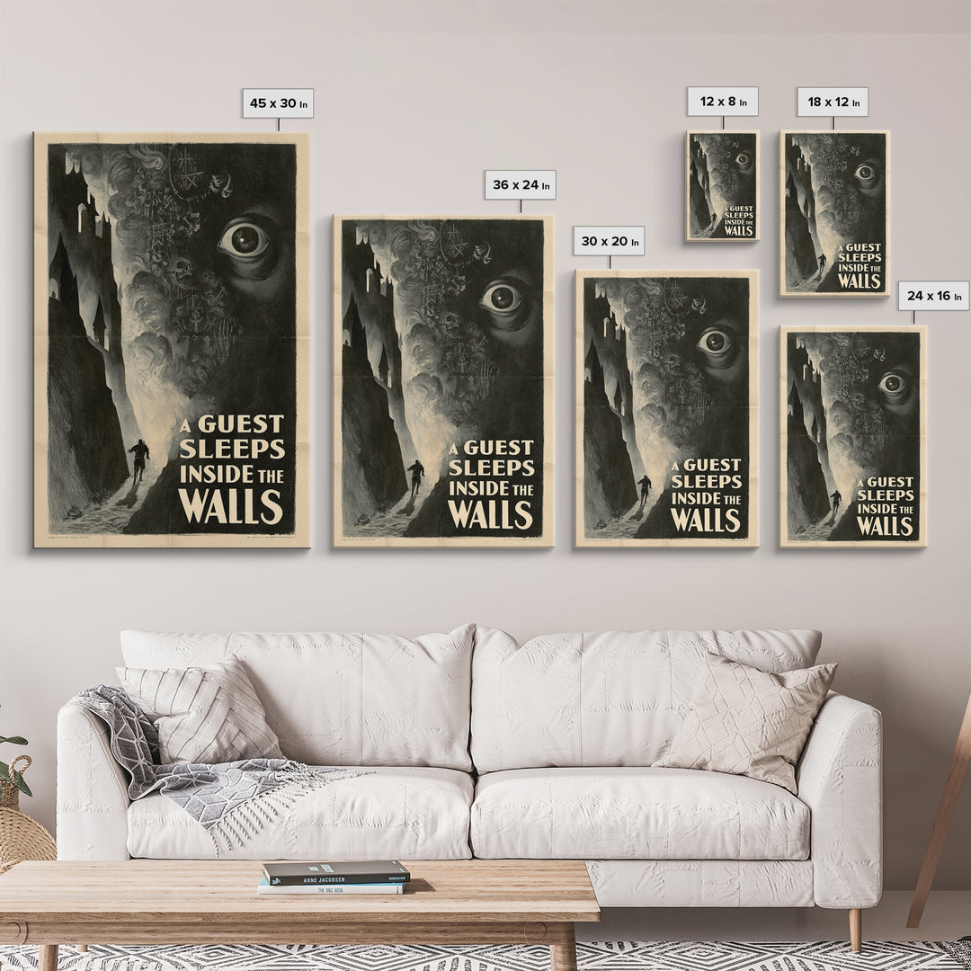 A Guest Sleeps Inside The Walls, English Language Horror Movie Poster, 1930s Horror Art, Retro Horror Movie Art, Canvas Print