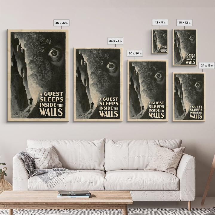 A Guest Sleeps Inside The Walls, English Language Horror Movie Poster, 1930s Horror Art, Retro Horror Movie Art, Canvas Print