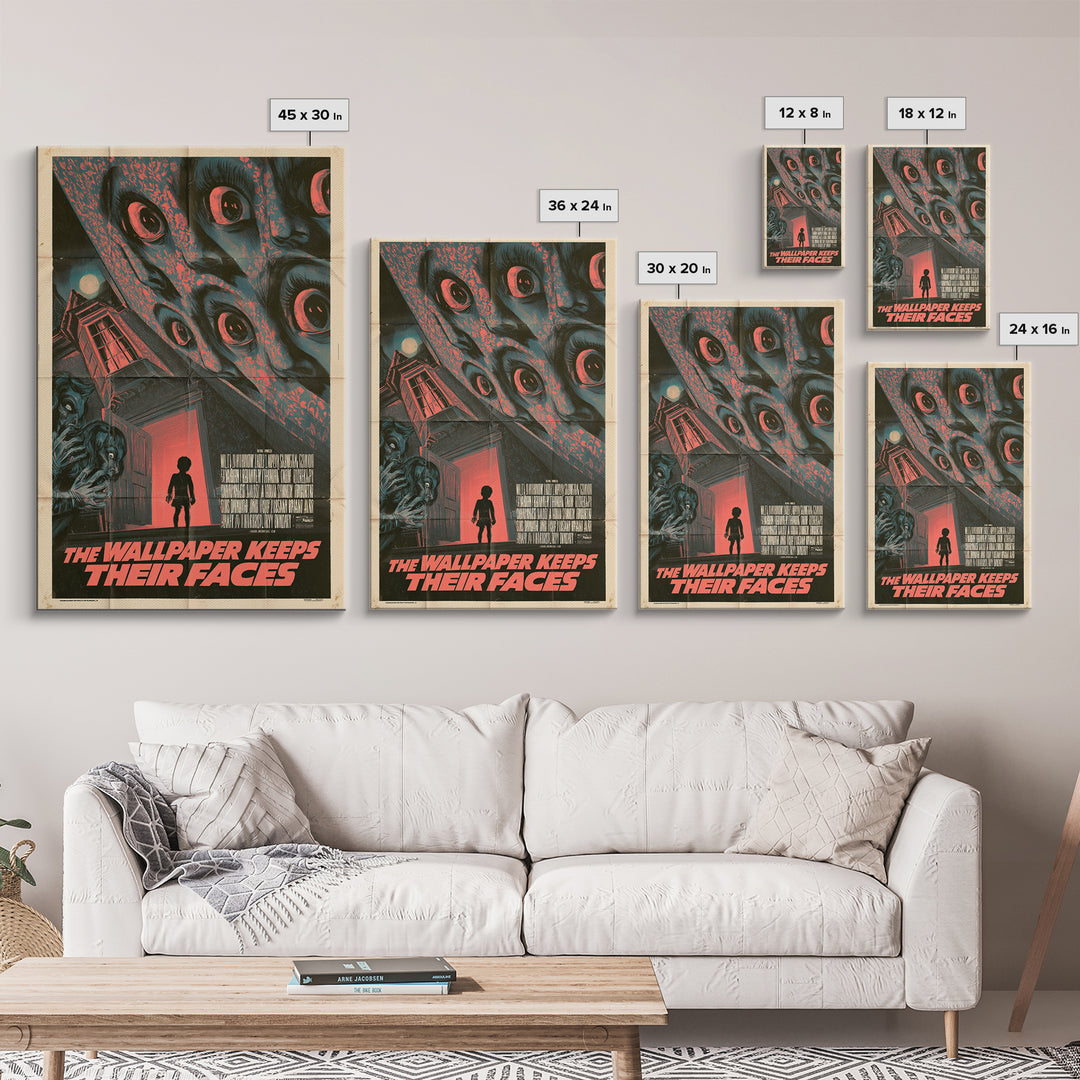 The Wallpaper Keeps Their Faces, English Language Horror Movie Poster, Giallo Horror Art, Classic Monster Poster, Framed Canvas Print