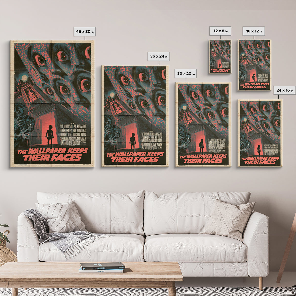 The Wallpaper Keeps Their Faces, English Language Horror Movie Poster, Giallo Horror Art, Classic Monster Poster, Framed Canvas Print