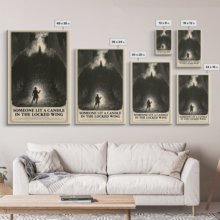 Someone Lit A Candle In The Locked Wing, English Language Horror Movie Poster, Gothic Engraving Art, Classic Monster Poster