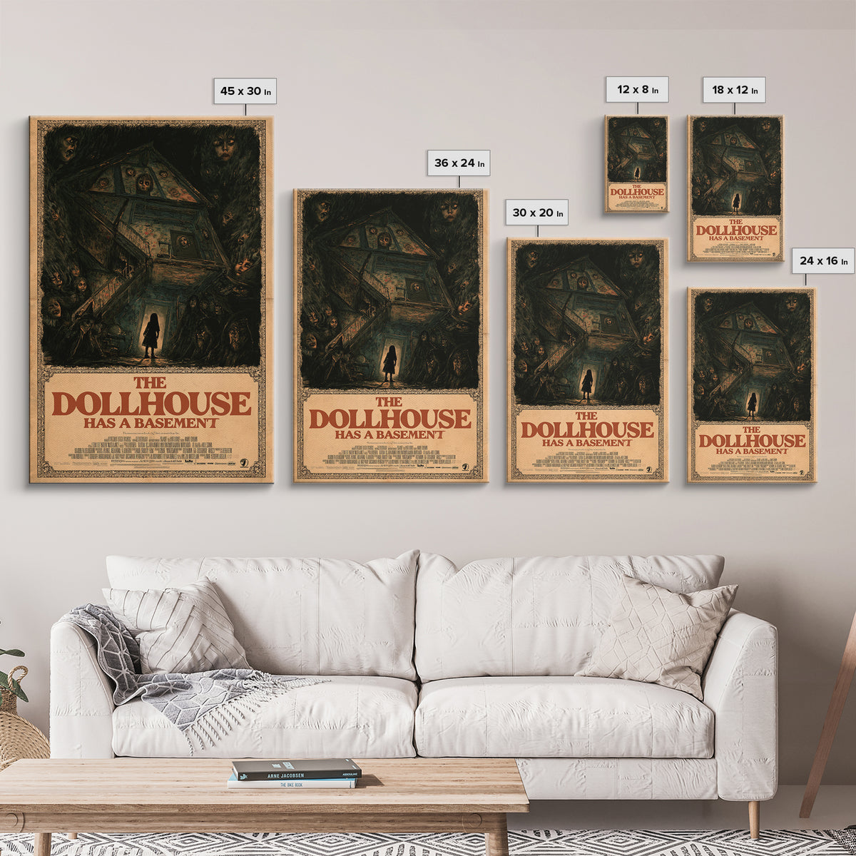 The Dollhouse Has A Basement, English Language Horror Movie Poster, Dark Romantic Horror Art, Retro Horror Movie Art, Framed Canvas Print