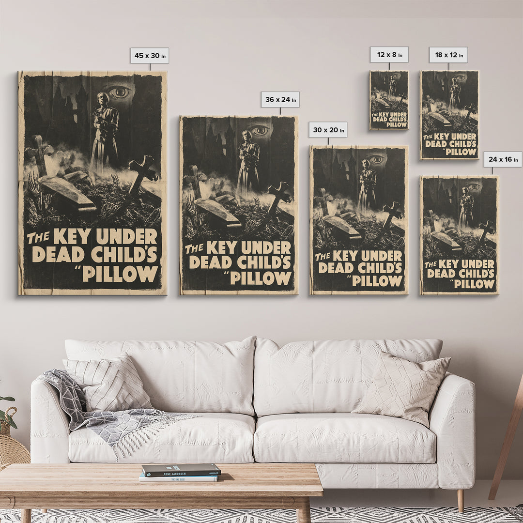 The Key Under The Dead Child'S Pillow, English Language Horror Movie Poster, 1930s Horror Art, Cult Horror Poster, Framed Canvas Print