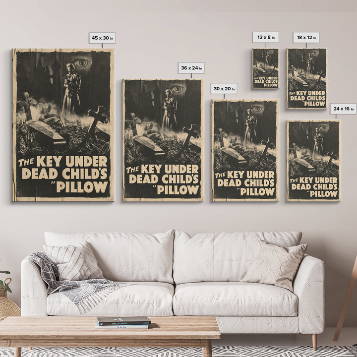 The Key Under The Dead Child'S Pillow, English Language Horror Movie Poster, 1930s Horror Art, Cult Horror Poster, Framed Canvas Print