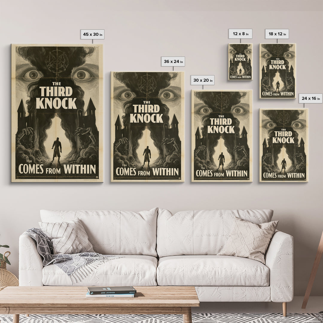 The Third Knock Comes From Within, English Language Horror Movie Poster, 1930s Horror Art, Gothic Cinema Wall Art, Framed Canvas Print