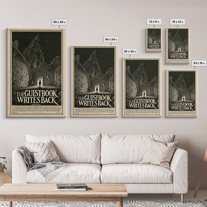 The Guestbook Writes Back, English Language Horror Movie Poster, Gothic Engraving Art, Gothic Cinema Wall Art, Framed Canvas Print